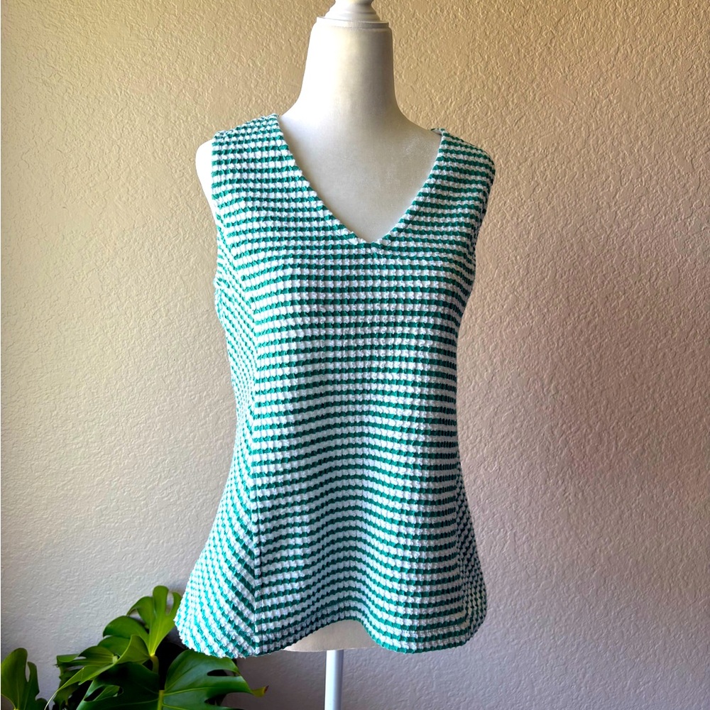 Maeve Anthropologie Franconia Striped Tank Green White Sleeveless Women's Large